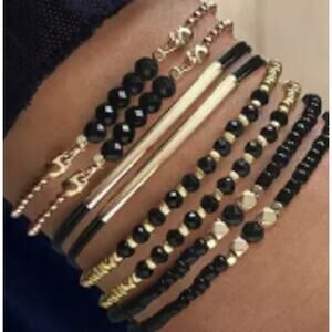 NEW 8pc BOHO style beaded bracelets, mixed black and gold bracelets